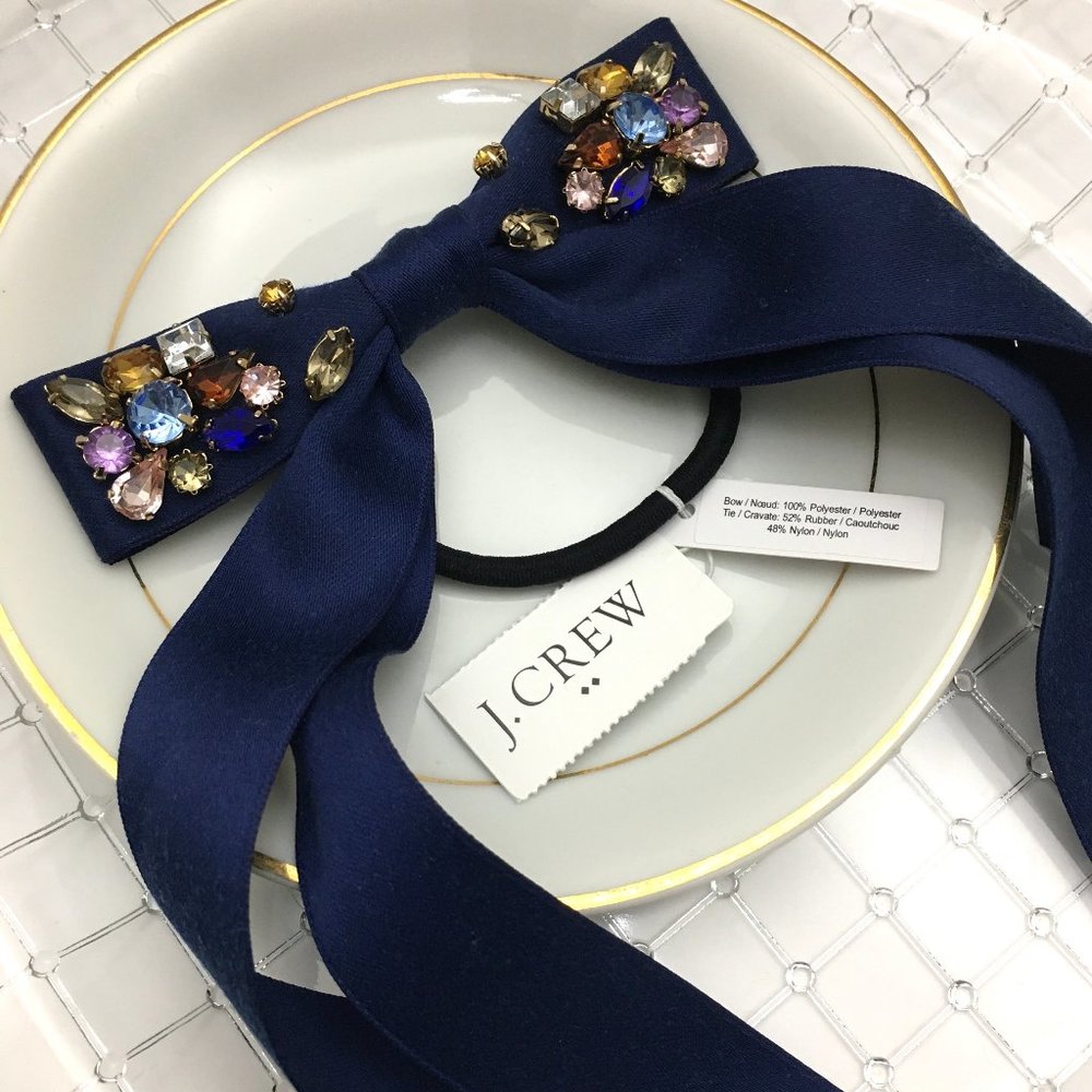 NEW! J. Crew Navy Embellished Jewel Bow Hair Tie
